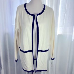 ETAM Paris Knitwear Open Front Cardigan‎ Sweater Long Sleeve Ivory/ Black Sz 42